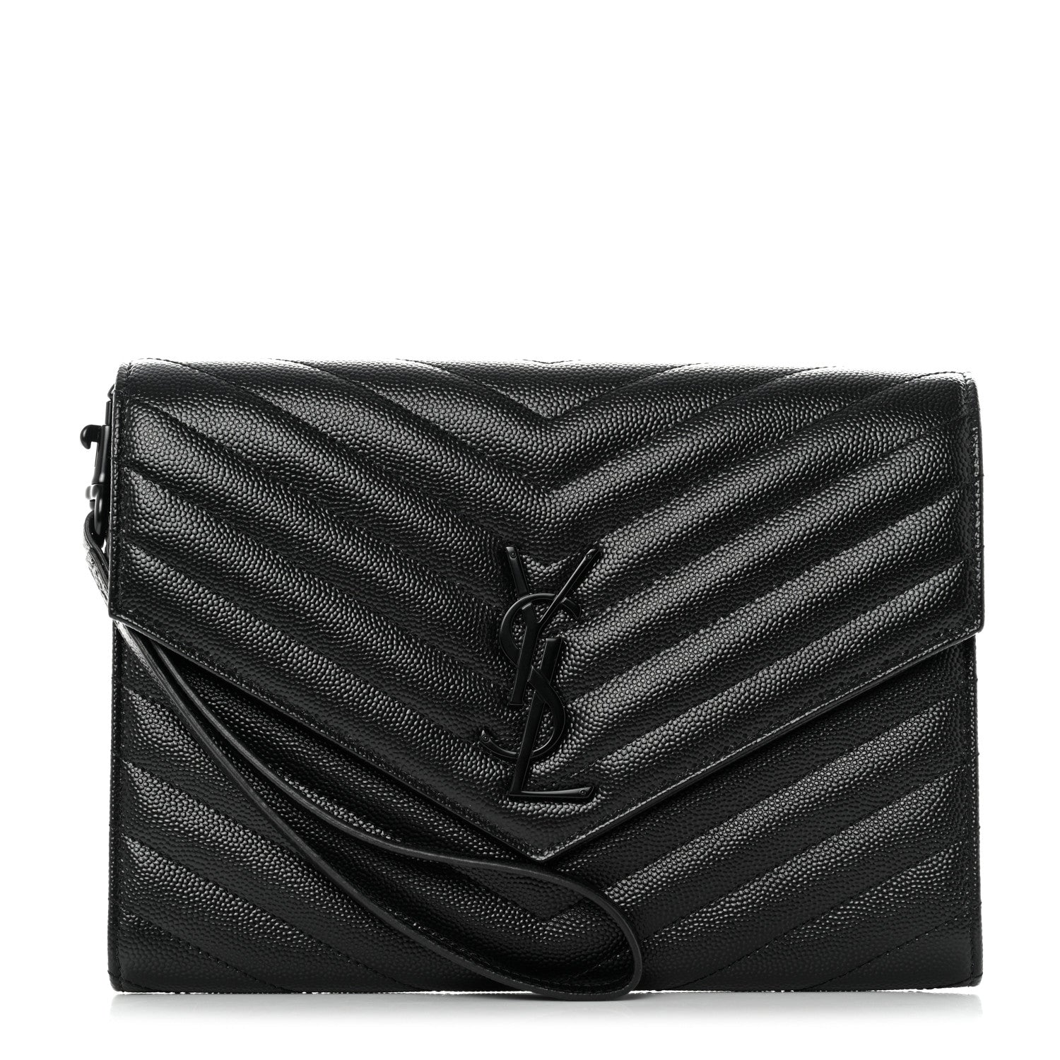 Saint Laurent Grain De Poudre Matelasse Chevron Monogram Envelope Clutch Black 1 of 7