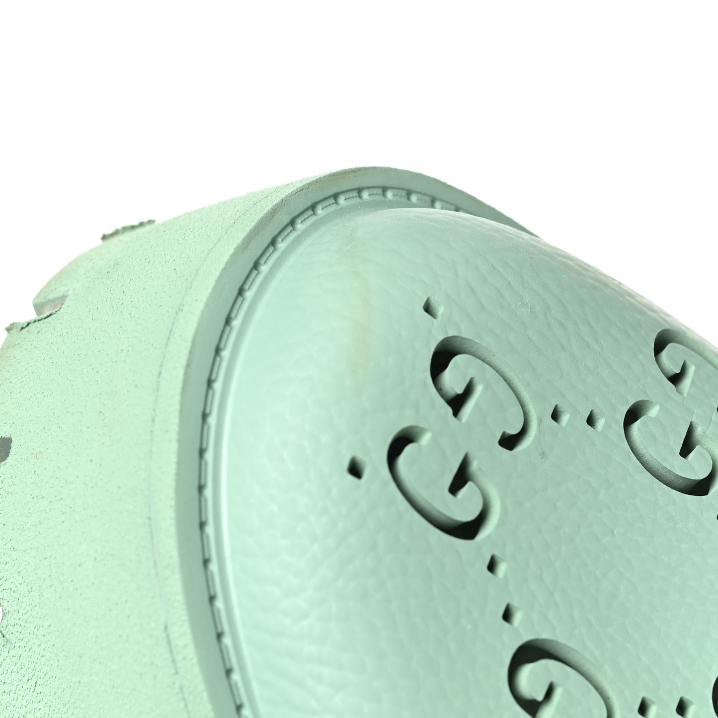 Rubber GG Monogram Perforated Elea Platform 55mm Lug Sole Sandals 38 Pacific Green