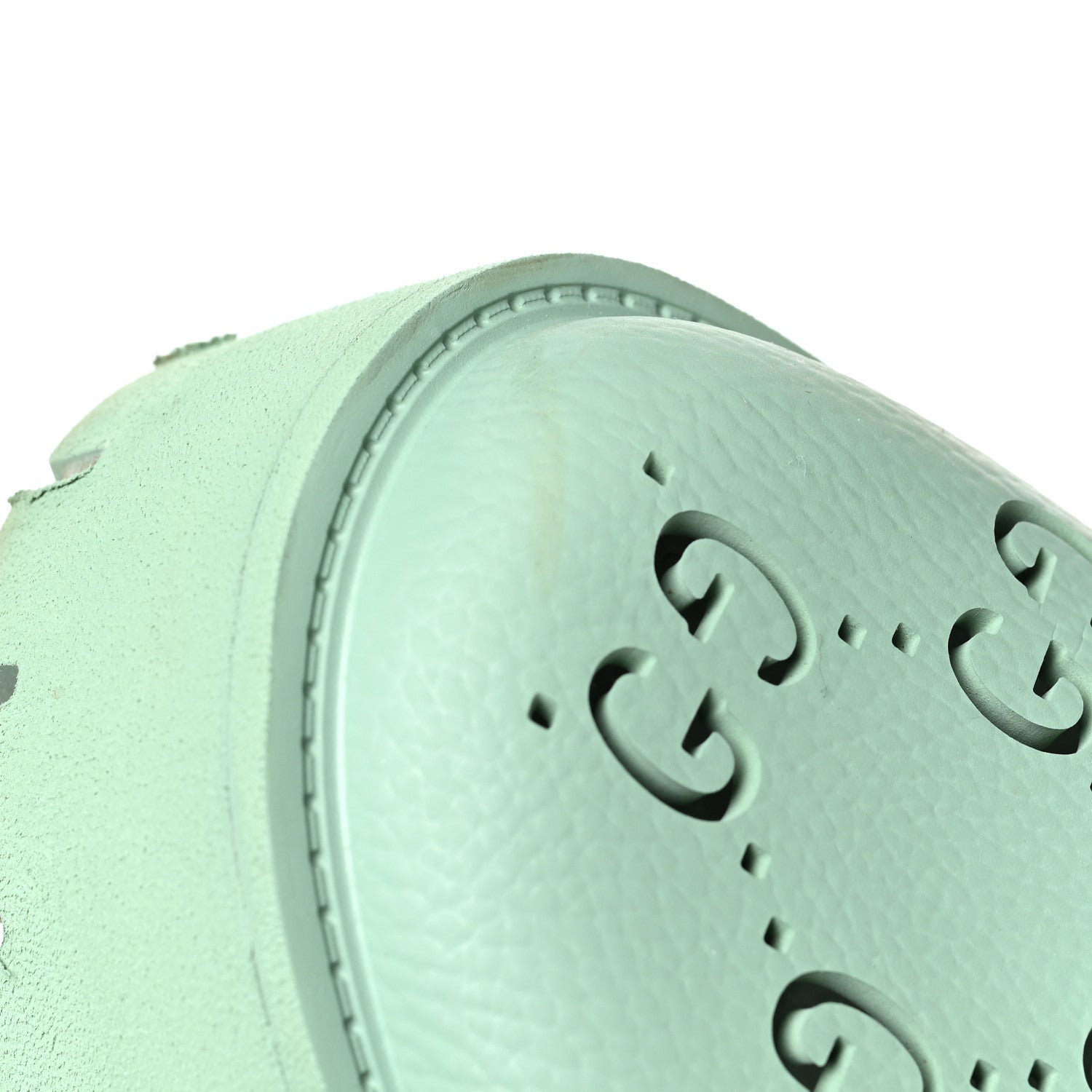 Gucci Rubber GG Monogram Perforated Elea Platform 55mm Lug Sole Sandals 38 Pacific Green 10 of 11
