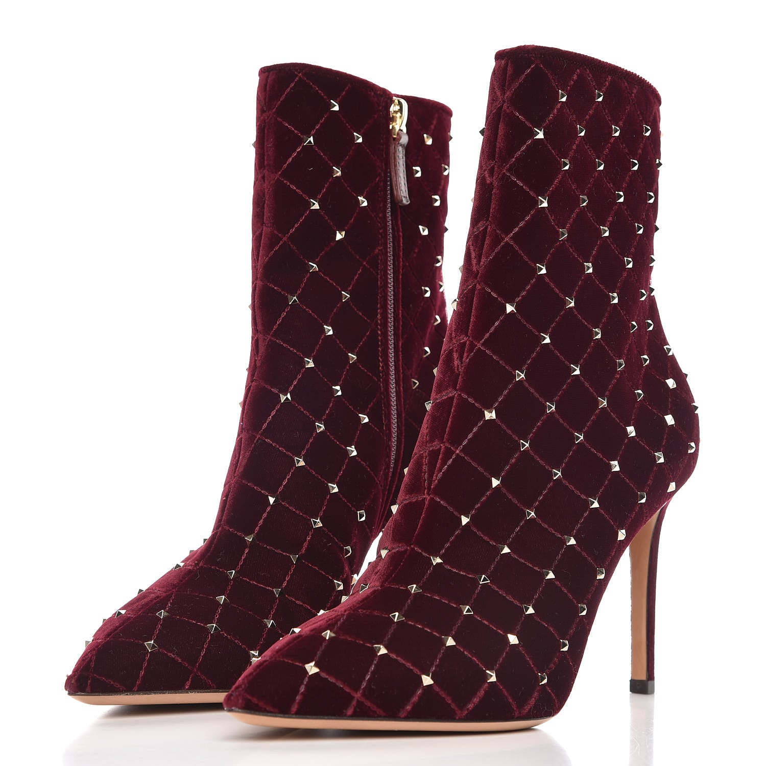 Valentino Garavani Velvet Rockstud Spike Court Ankle Booties 38.5 Rubino 3 of 8