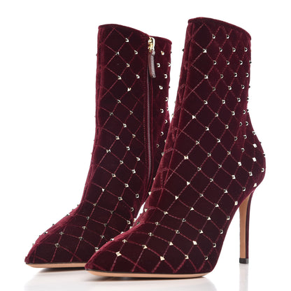 Valentino Garavani Velvet Rockstud Spike Court Ankle Booties 38.5 Rubino 3 of 8