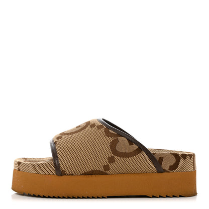 Gucci Monogram Jumbo GG Nappa Samoa Platform 40mm Slide Sandals 36 Camel Ebony New Acero 1 of 11