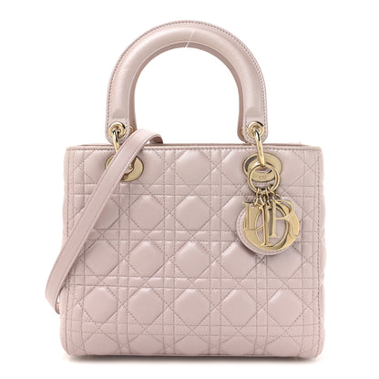 Christian Dior Pearly Lambskin Cannage Medium Lady Dior Lotus 1 of 16