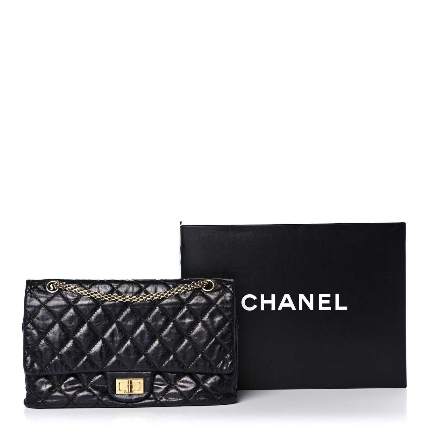 Glazed Aged Calfskin Quilted 2.55 Reissue 227 Flap Dark Navy