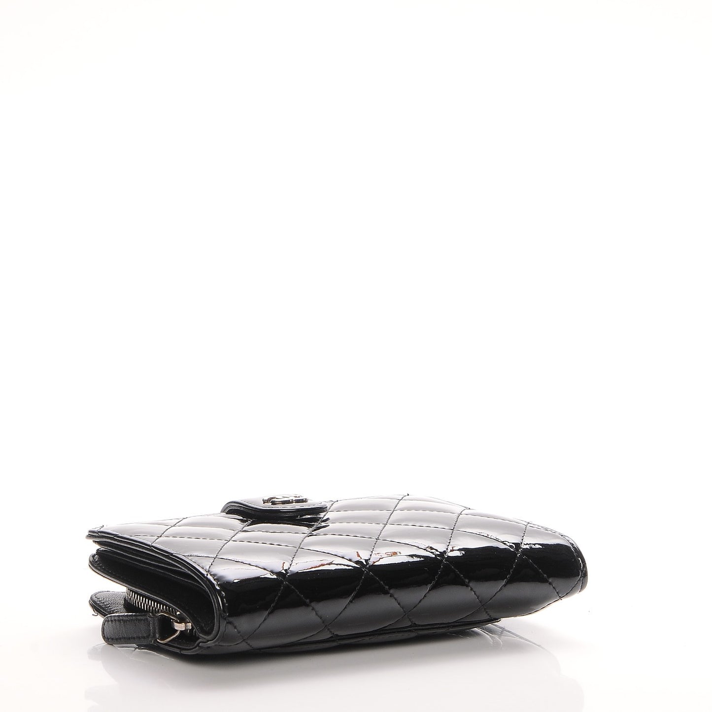 Patent Quilted Zip Pocket Wallet Black