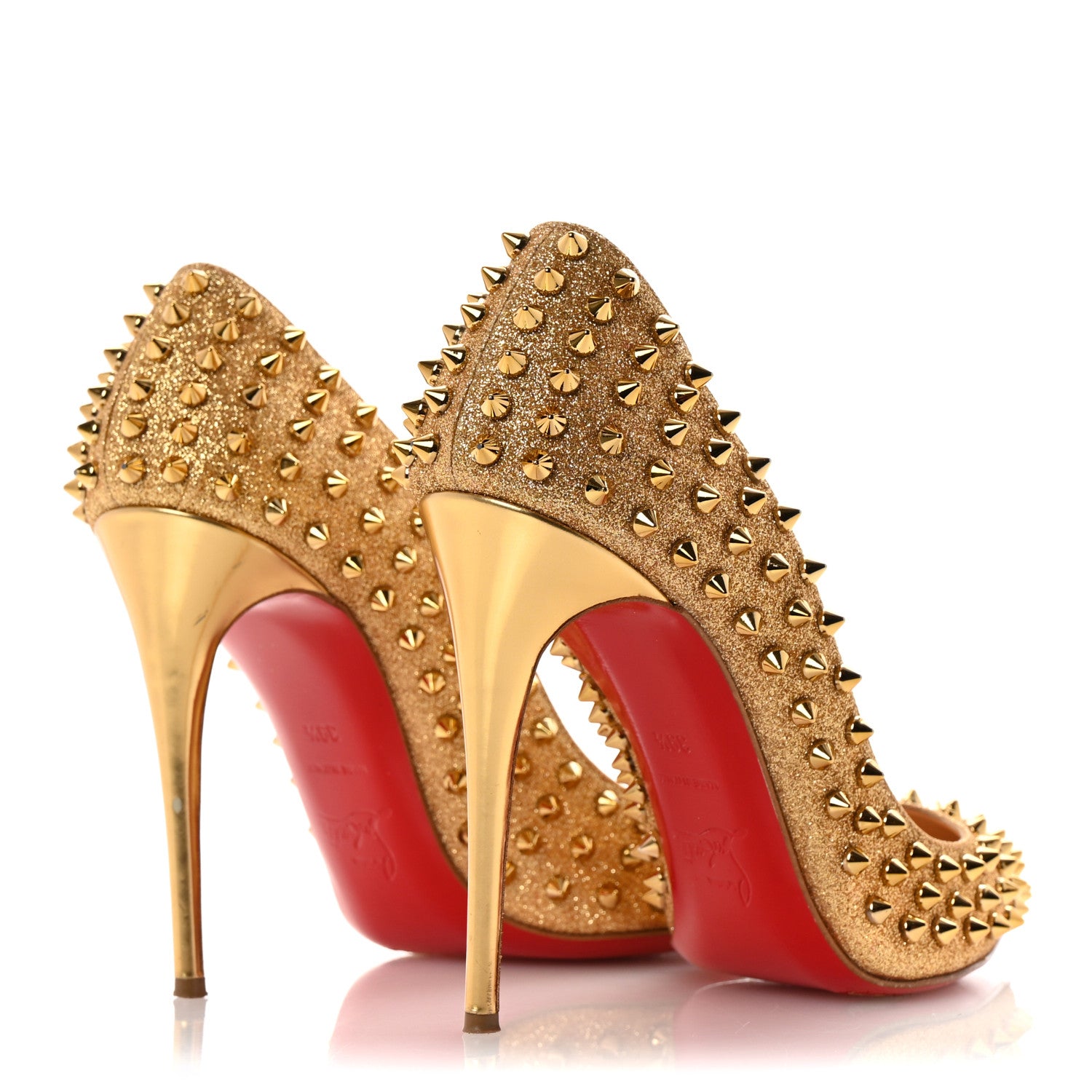 Christian Louboutin Glitter Mini Specchio Follies Spikes 100 Pumps 39.5 Gold 5 of 8