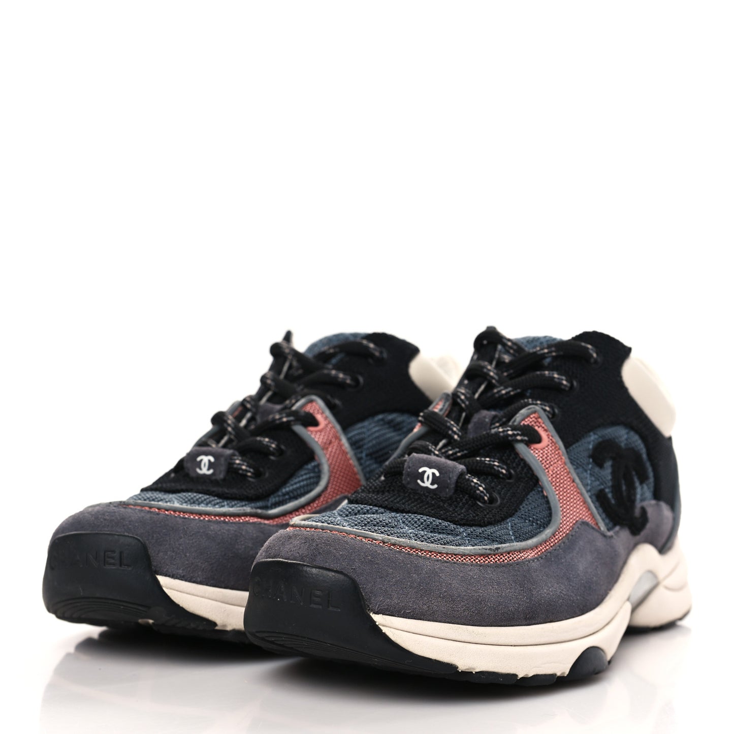 Nylon Calfskin Suede Womens CC Sneakers 36 Grey Pink