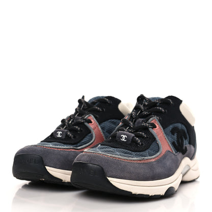 Chanel Nylon Calfskin Suede Womens CC Sneakers 36 Grey Pink 3 of 8