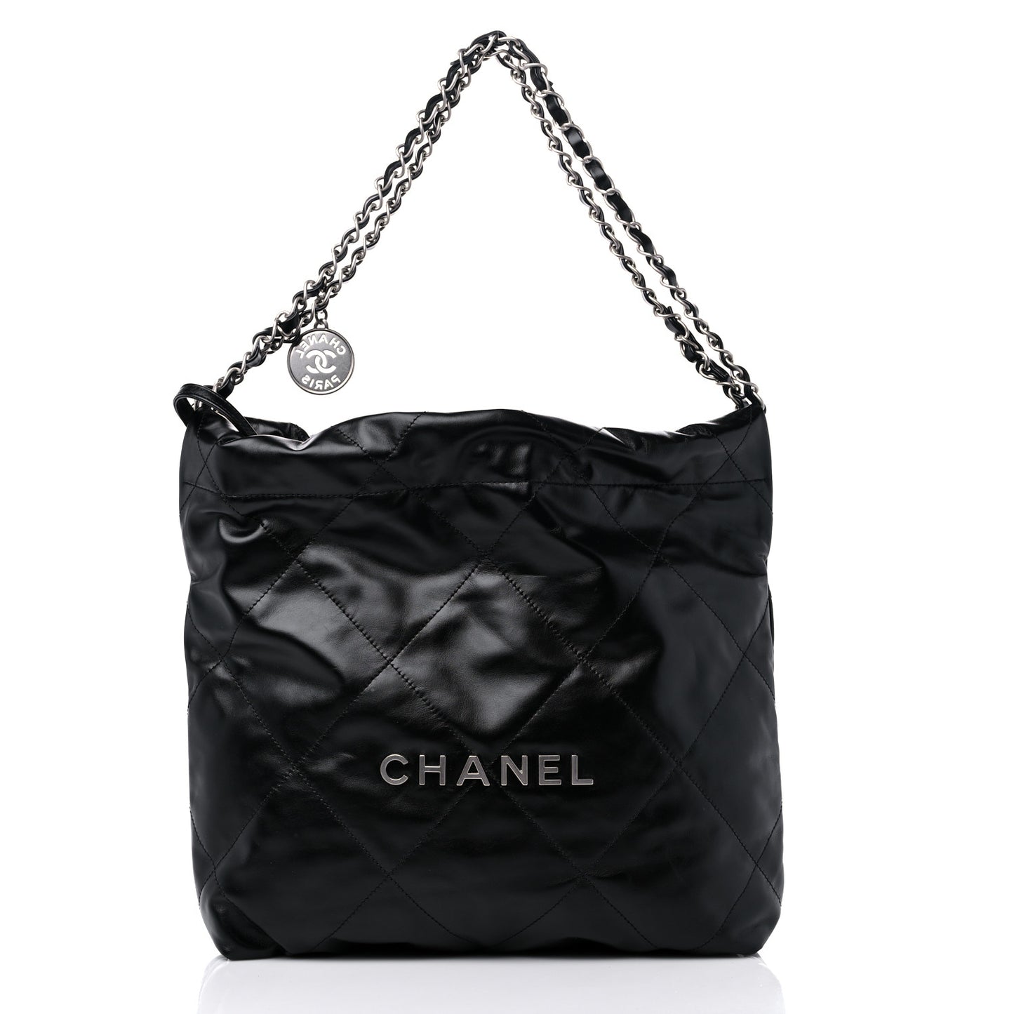 Shiny Calfskin Quilted Small Chanel 22 Black