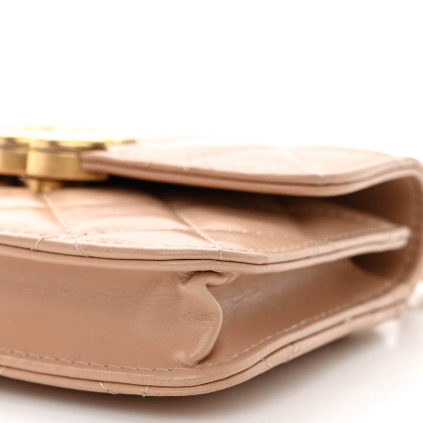 Calfskin Quilted Perfect Fit Coin Purse With Chain Beige