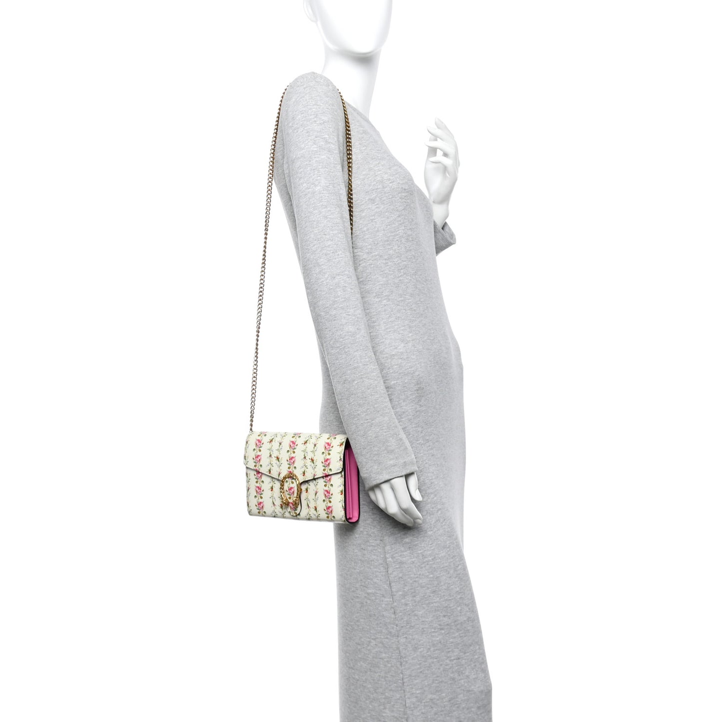 Calfskin Floral Print Mini Dionysus Chain Wallet Ivory Pink