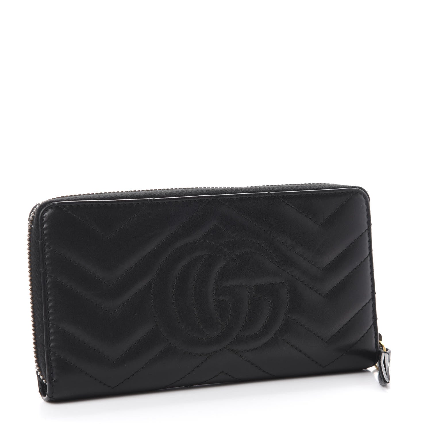 Gucci Calfskin Matelasse GG Marmont Zip Around Wallet Black 3 of 8