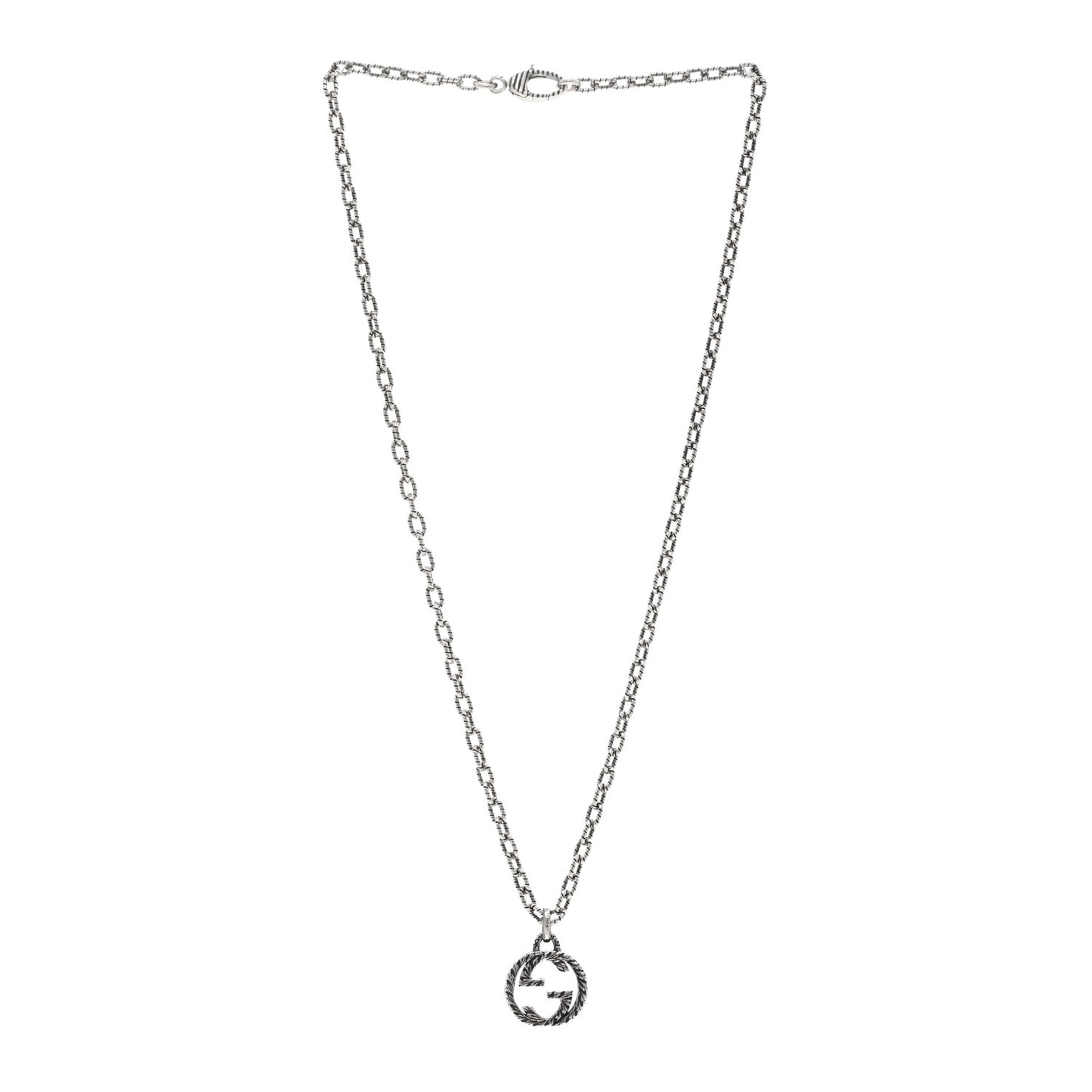 Sterling Silver Small Textured Interlocking G Pendant Necklace