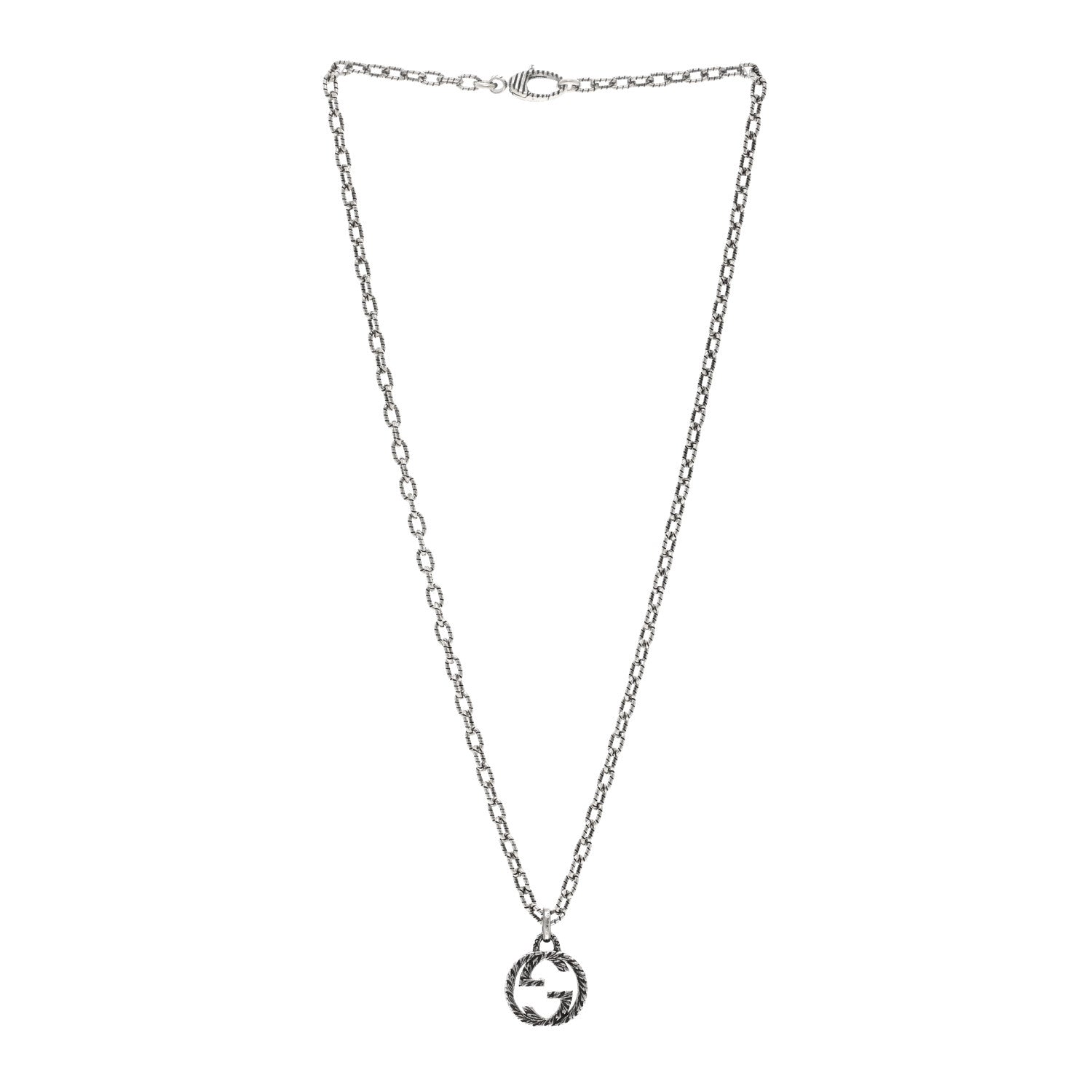 Gucci Sterling Silver Small Textured Interlocking G Pendant Necklace 3 of 5