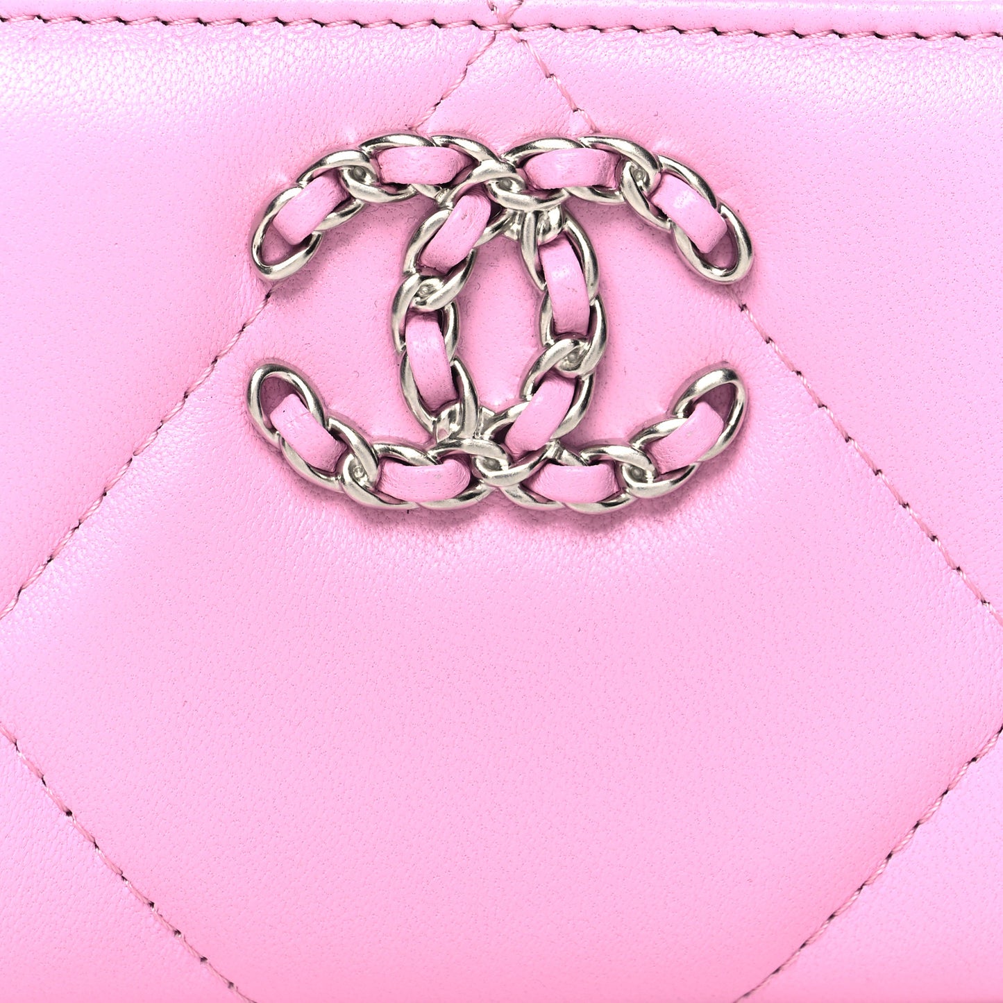 Lambskin Quilted Chanel 19 Zip Around Coin Purse Wallet Light Pink