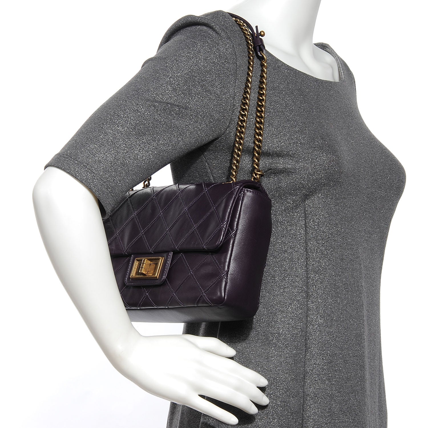 Chanel Calfskin Diamond Debossed Medium Cosmos Flap Plum 2 of 8