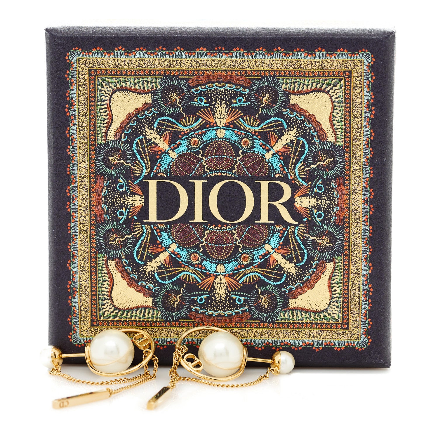 Christian Dior Pearl Tribales Dangle Chain Earrings Gold 5 of 5