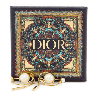 Christian Dior Pearl Tribales Dangle Chain Earrings Gold 5 of 5