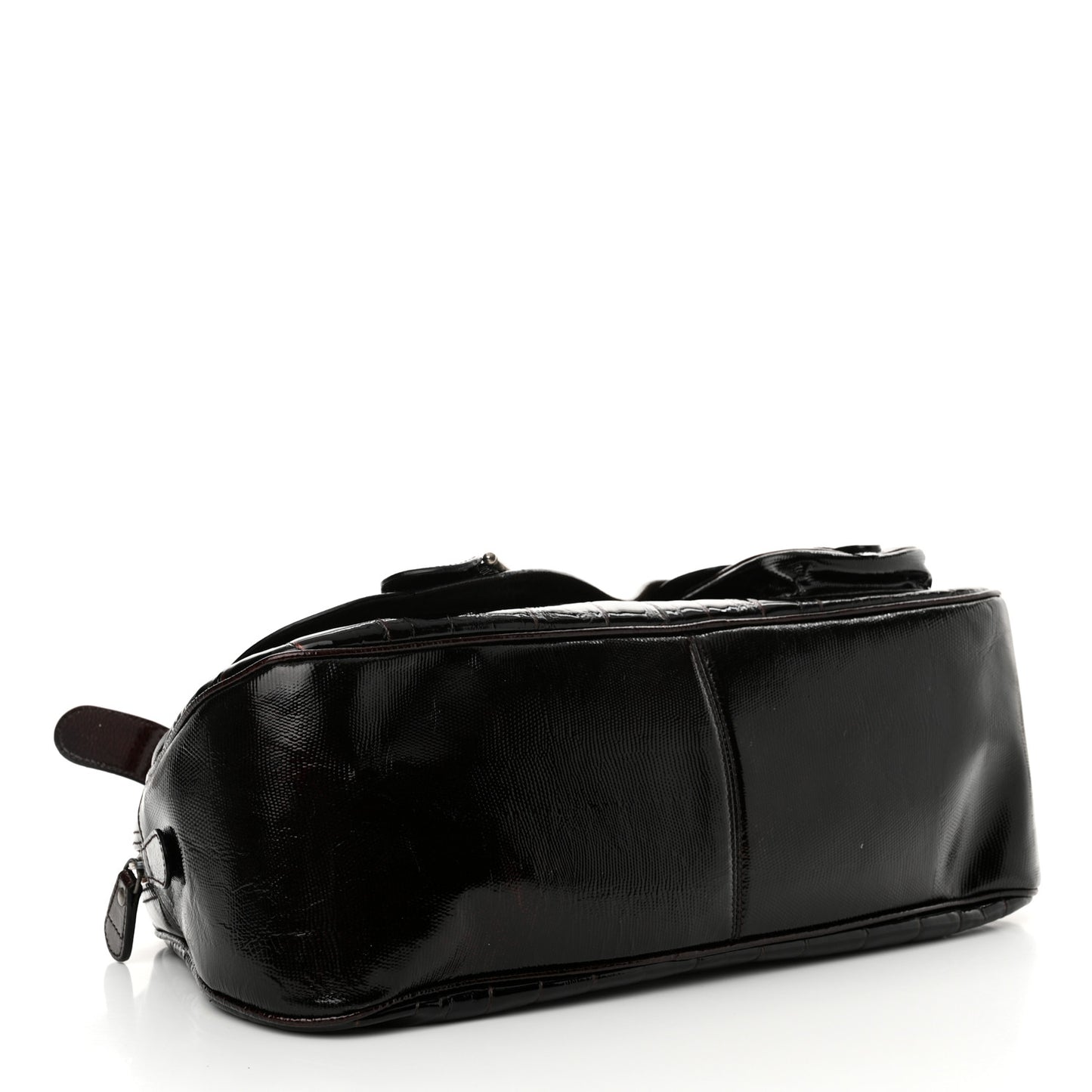 Patent Crocodile Embossed Medium Gaucho Double Saddle Bag Dark Brown