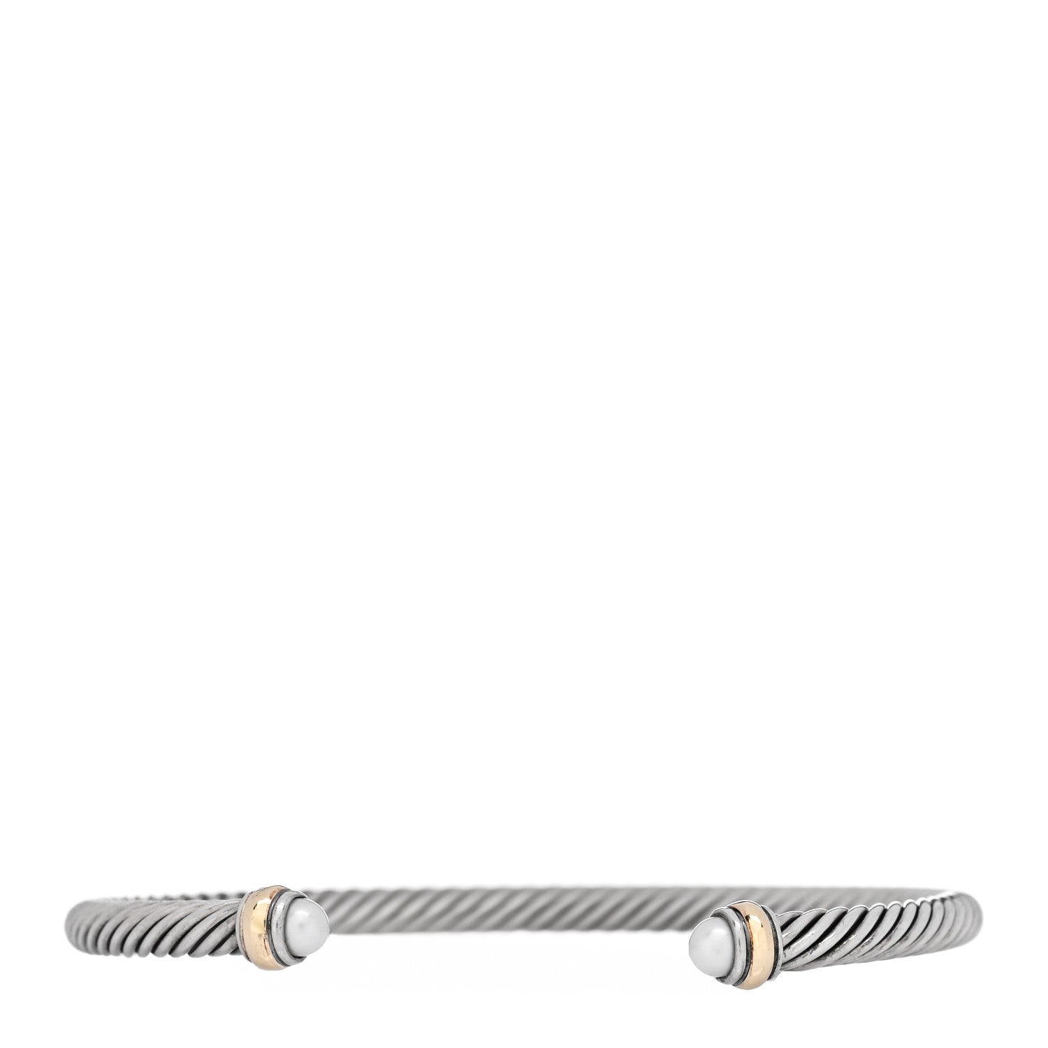 David Yurman Sterling Silver 18K Yellow Gold Cultured Pearl 4mm Cable Classics Bracelet 1 of 4