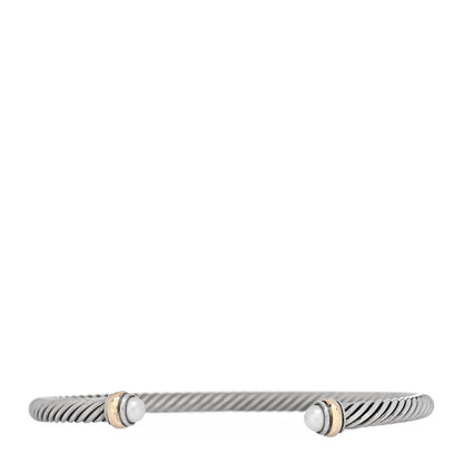 David Yurman Sterling Silver 18K Yellow Gold Cultured Pearl 4mm Cable Classics Bracelet 1 of 4