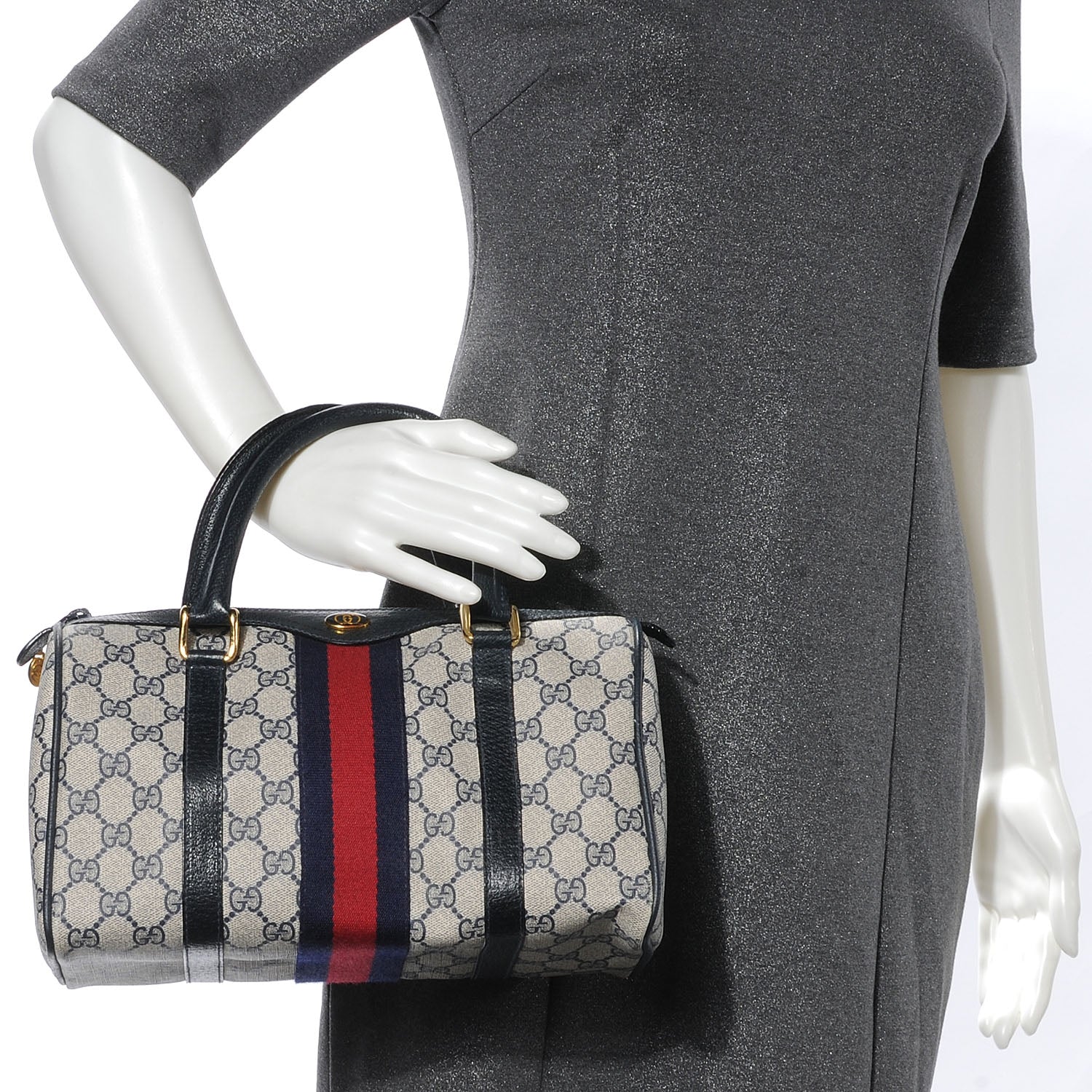 Gucci Monogram Vintage Web Boston Navy 2 of 7