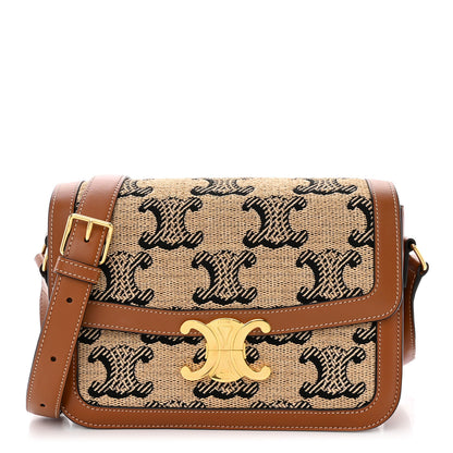 Celine Raffia Jacquard Calfskin Medium Triomphe Natural Tan 1 of 12