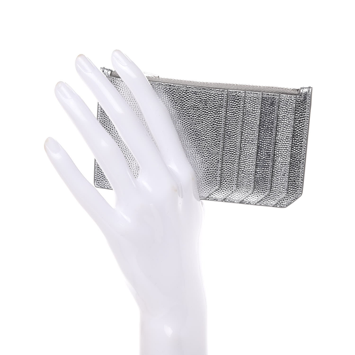 Saint Laurent Grained Calfskin 5 Fragments Zip Pouch Card Holder Silver 2 of 8