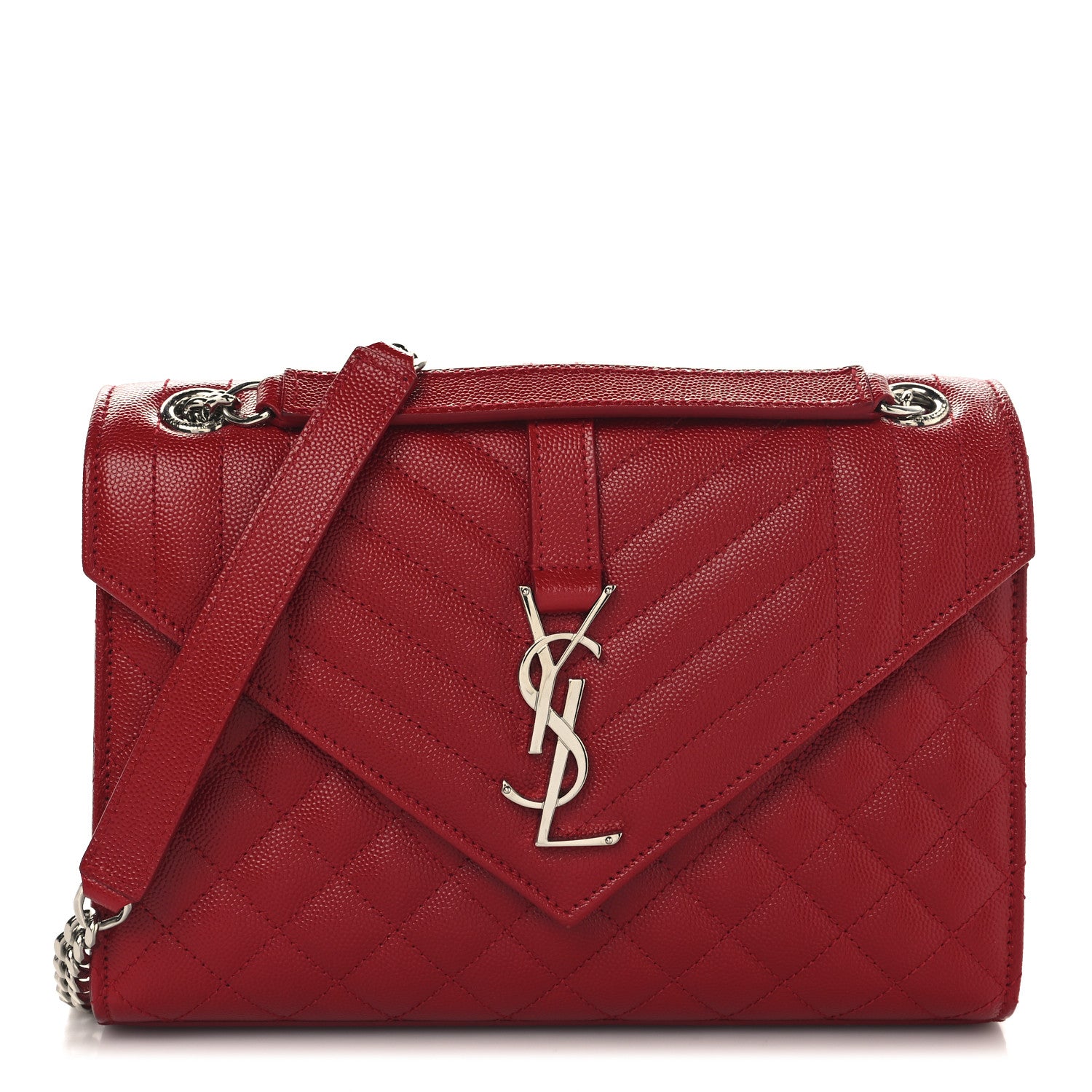 Saint Laurent Grain De Poudre Textured Mixed Matelasse Triquilt Medium Monogram Satchel Rouge Eros 1 of 9
