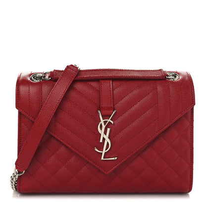 Saint Laurent Grain De Poudre Textured Mixed Matelasse Triquilt Medium Monogram Satchel Rouge Eros 1 of 9