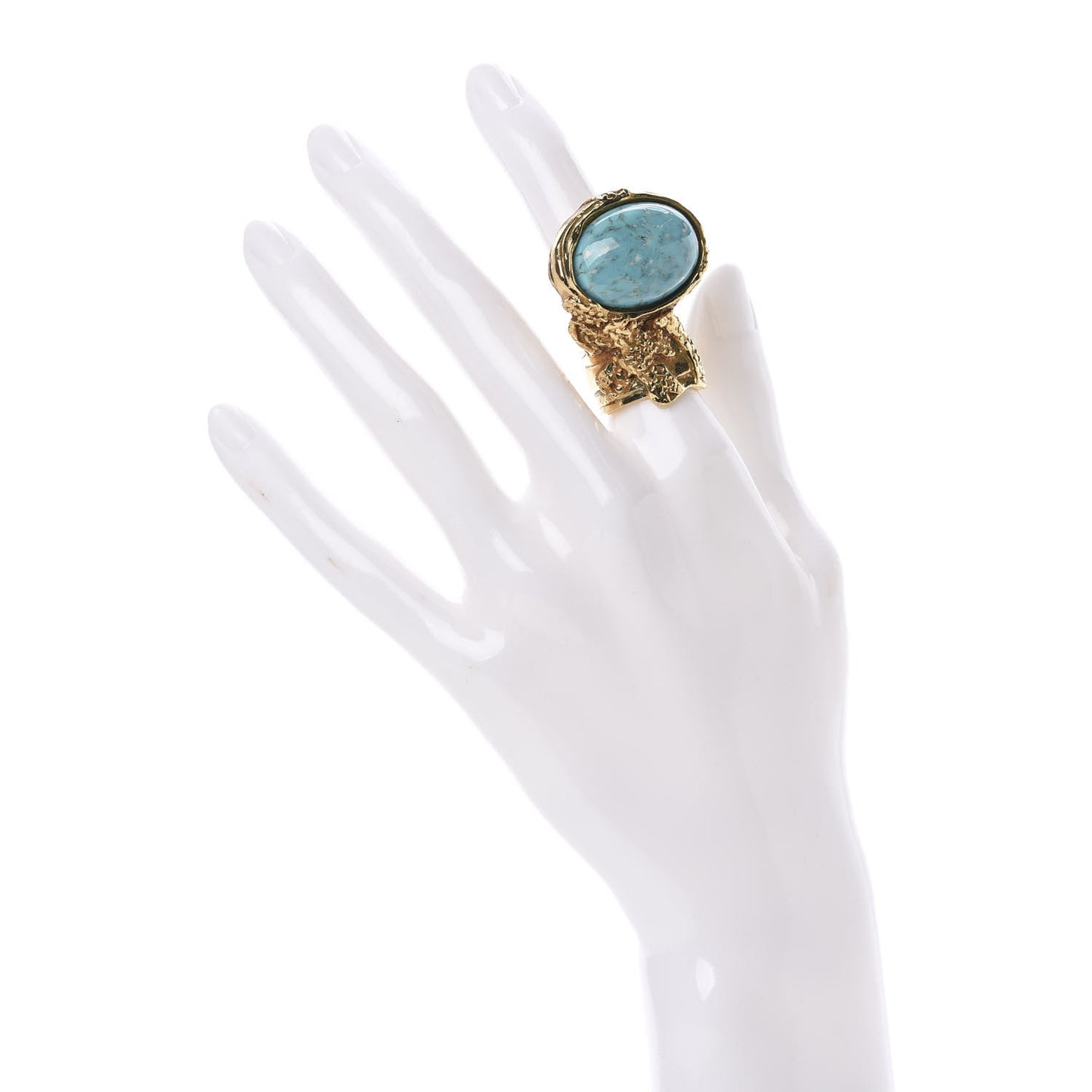 Glass Cabochon Arty Ovale Ring 5 Gold Turquoise