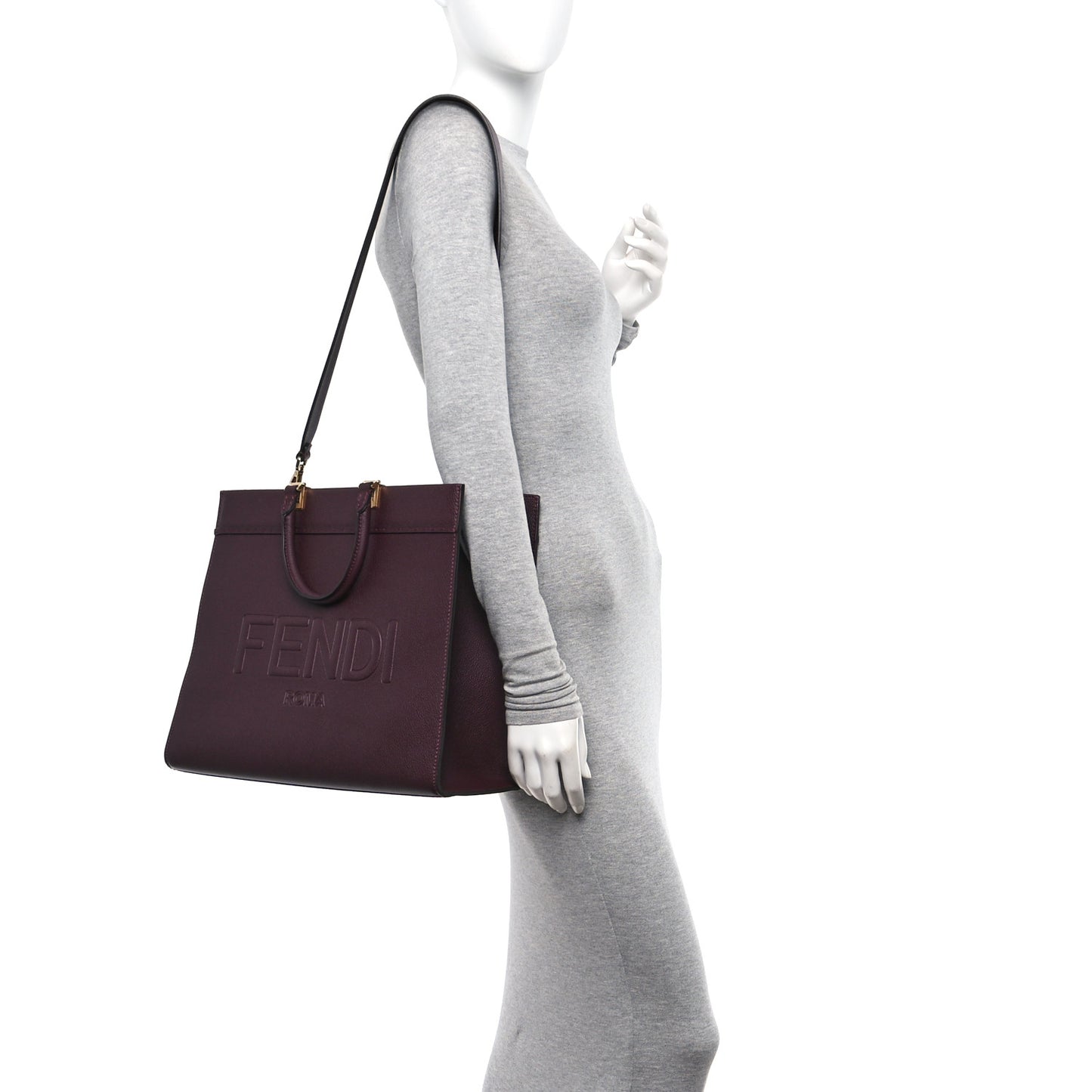 Vitello Cher Logo Debossed Medium Fendi Sunshine Shopper Tote Granata
