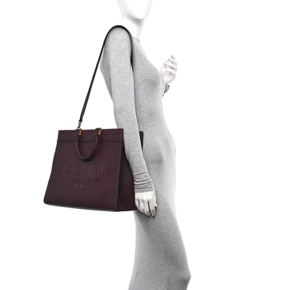 Fendi Vitello Cher Logo Debossed Medium Fendi Sunshine Shopper Tote Granata 2 of 11