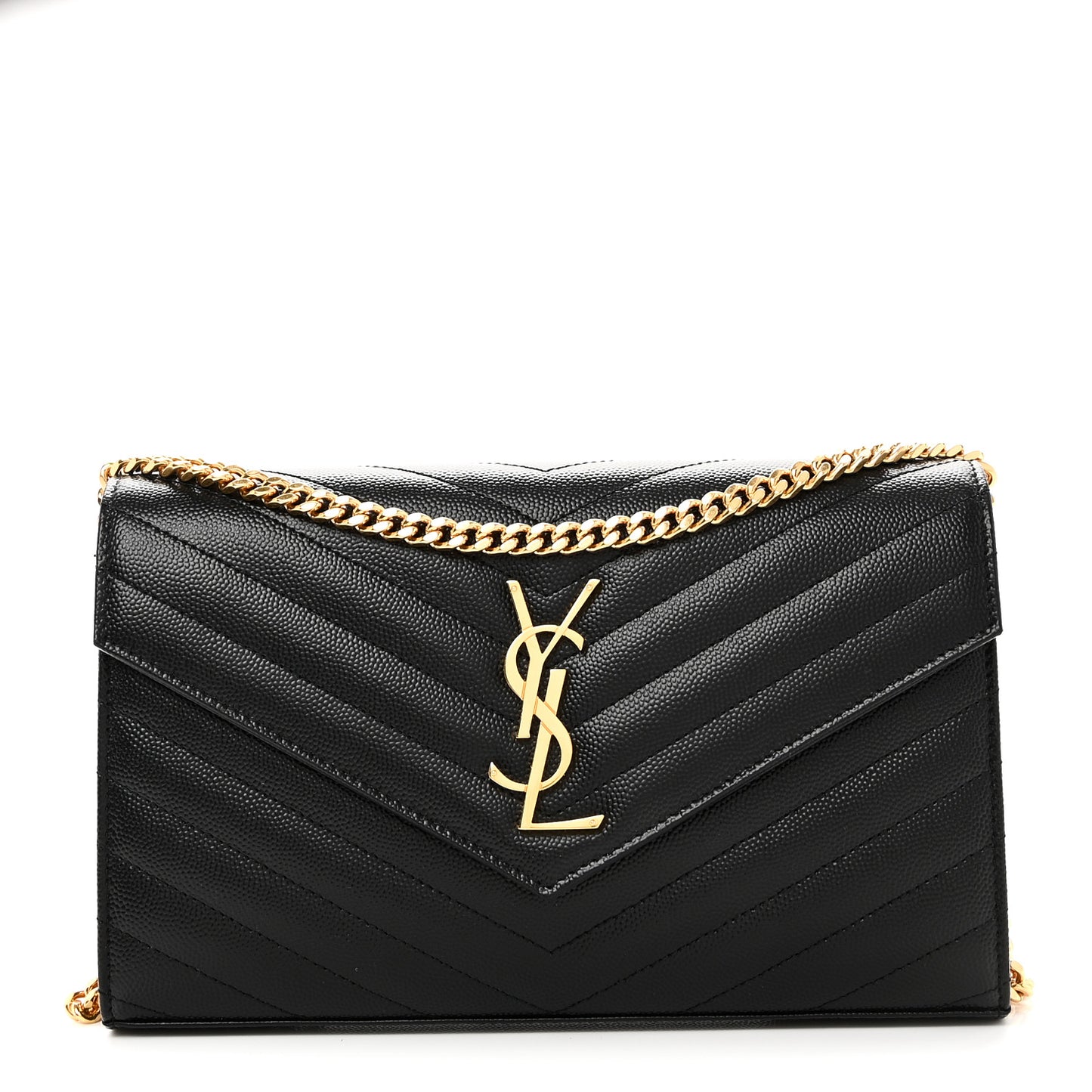 Grain De Poudre Matelasse Chevron Monogram Chain Wallet Black