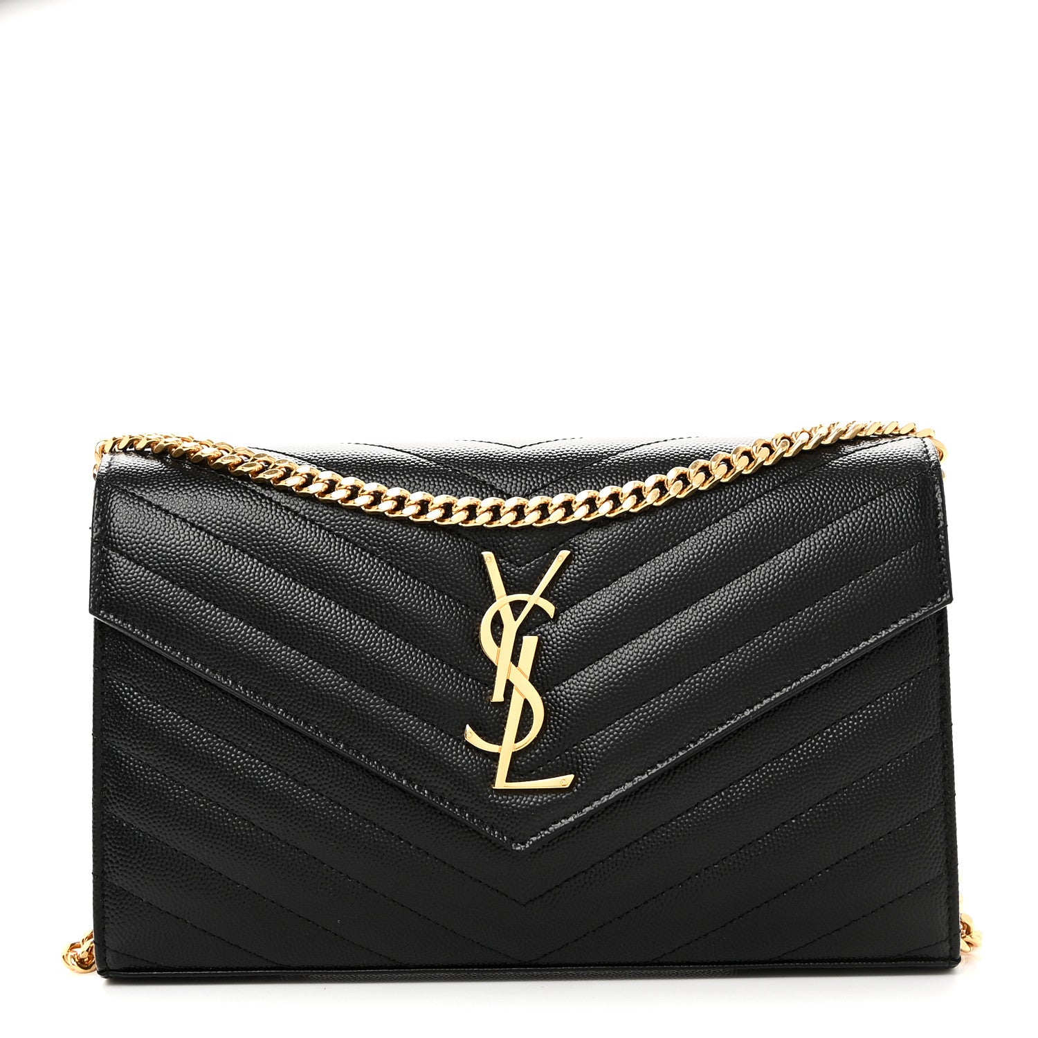 Saint Laurent Grain De Poudre Matelasse Chevron Monogram Chain Wallet Black 1 of 10