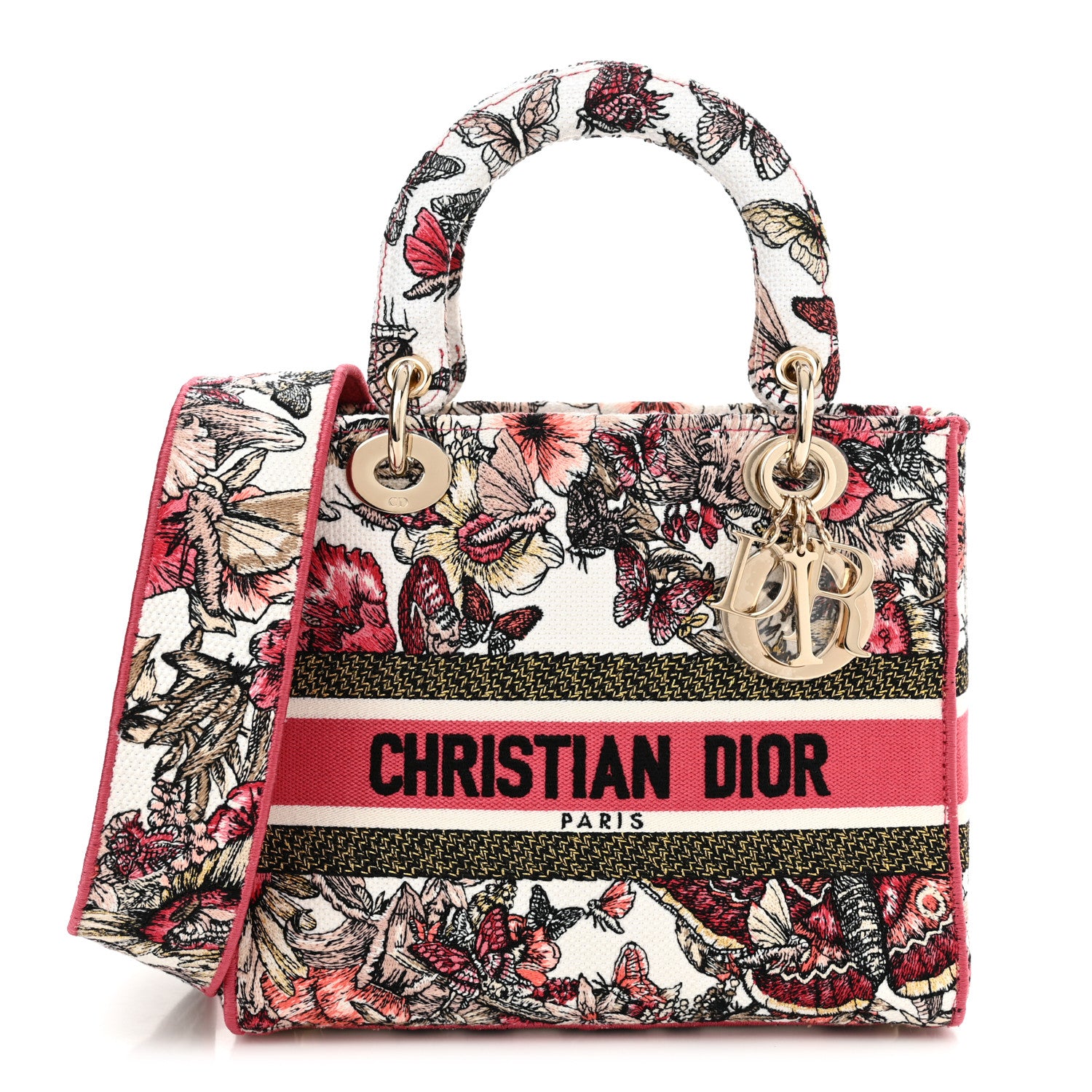 Christian Dior Canvas Embroidered Butterfly Print Medium Lady D-Lite Multicolor 1 of 11