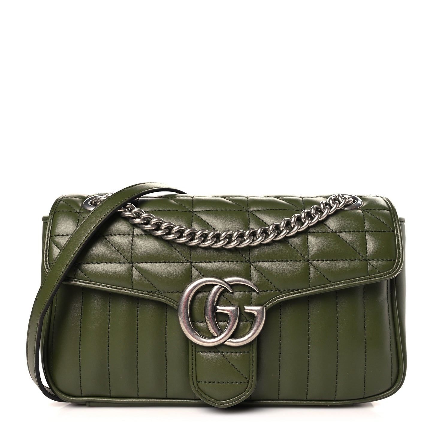 Calfskin Matelasse Aria Small GG Marmont Shoulder Bag Military Wood