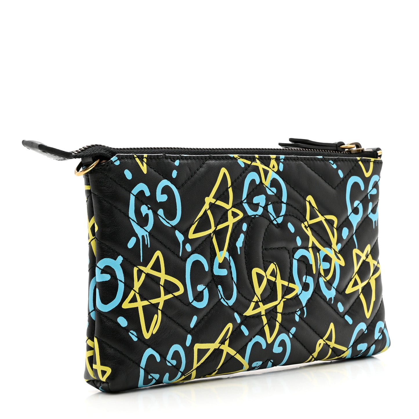 Calfskin Matelasse Printed Mini GucciGhost GG Marmont Chain Bag Black New Acquamarine