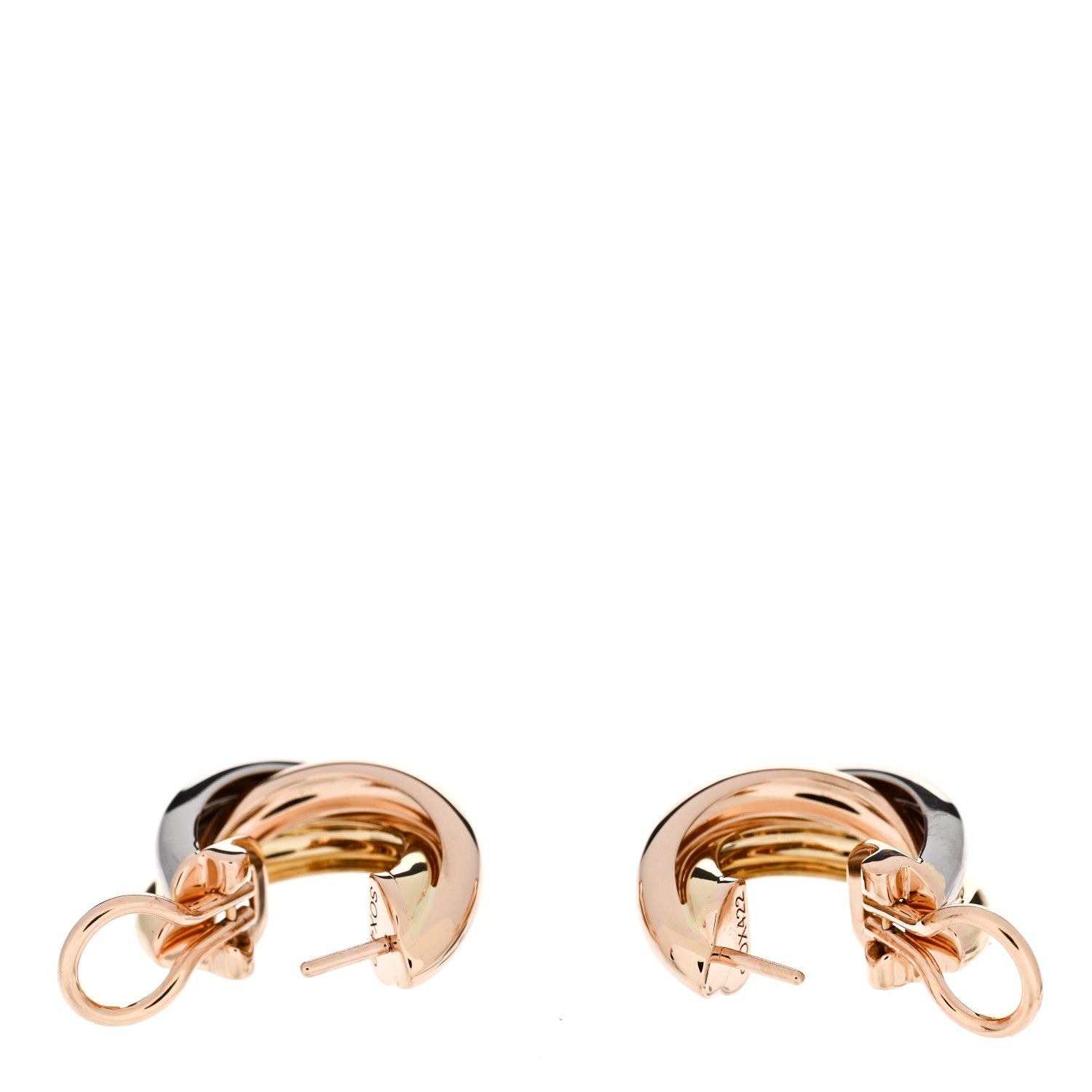 Cartier 18K Pink Yellow White Gold Classic Trinity Hoop Earrings 3 of 7