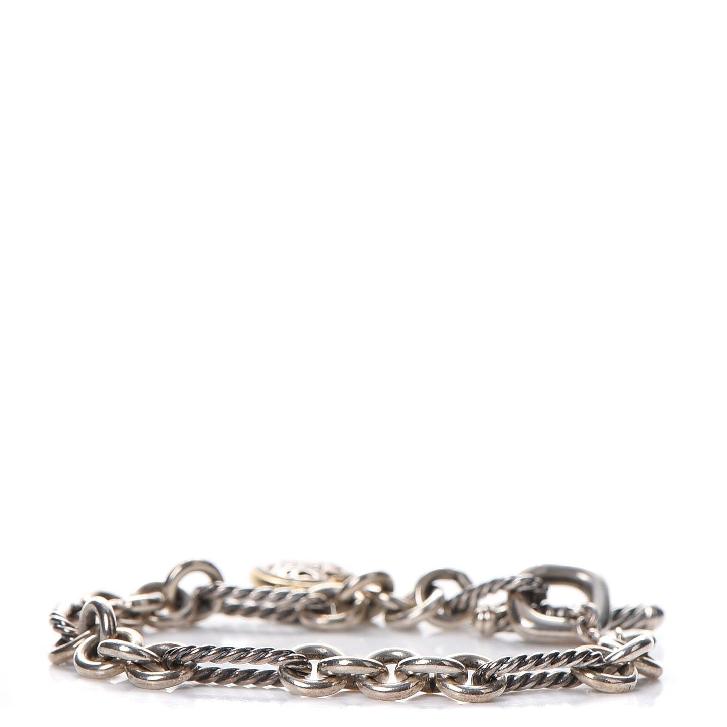 Sterling Silver 18K Yellow Gold Cable Heart Charm Bracelet