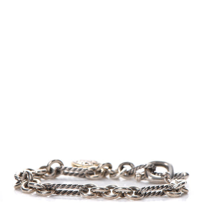 David Yurman Sterling Silver 18K Yellow Gold Cable Heart Charm Bracelet 1 of 8