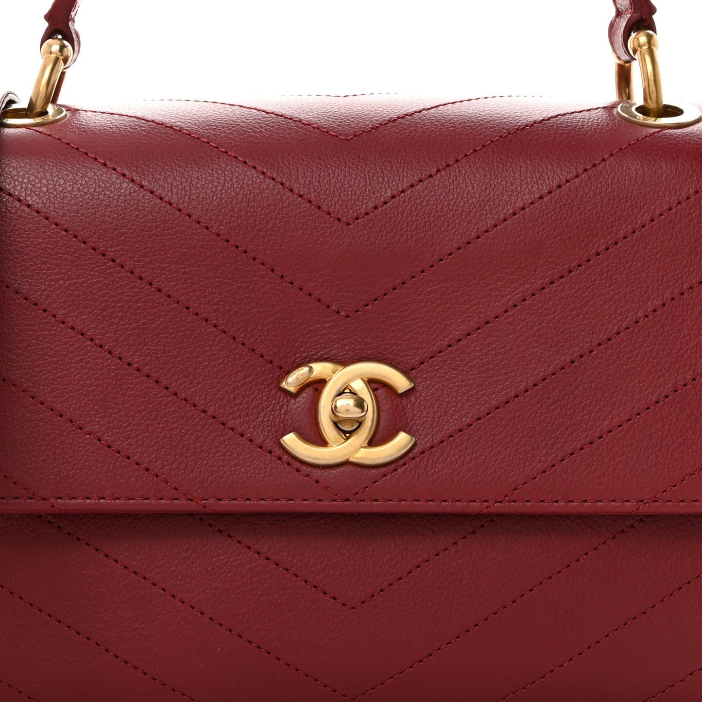 Grained Calfskin Snakeskin Small Chevron Chic Top Handle Flap Red