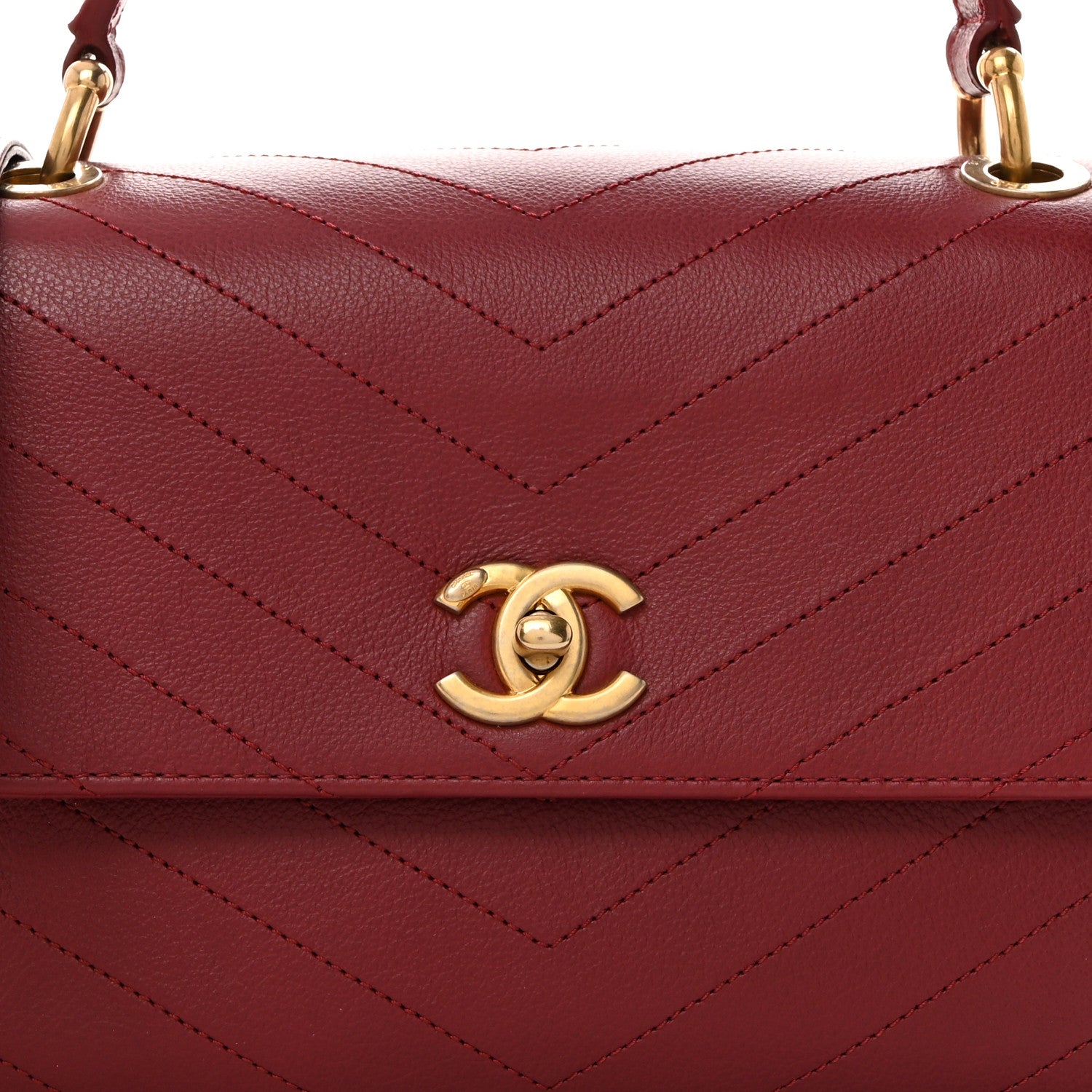 Chanel Grained Calfskin Snakeskin Small Chevron Chic Top Handle Flap Red 8 of 10