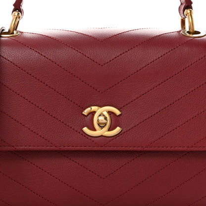Chanel Grained Calfskin Snakeskin Small Chevron Chic Top Handle Flap Red 8 of 10