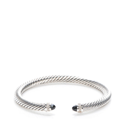 David Yurman Sterling Silver Diamond Black Onyx 5mm Cable Classics Bracelet 1 of 5