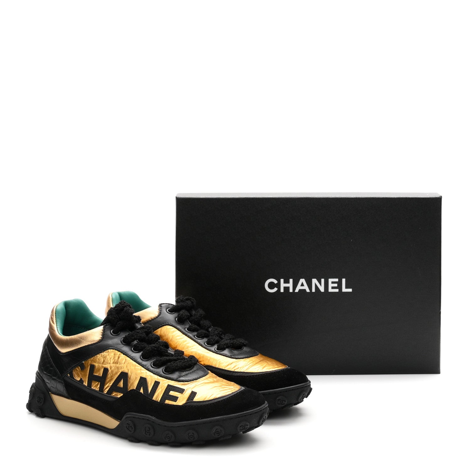 Chanel Metallic Fabric Calfskin Suede Crocodile Embossed CC