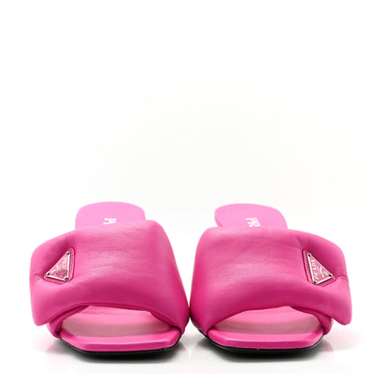 Prada Nappa Soft Padded Metal Triangle Logo 65mm Slide Sandals 38 Begonia Fluo 2 of 8