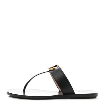 Gucci Calfskin GG Marmont Thong Sandals 38 Black 1 of 8