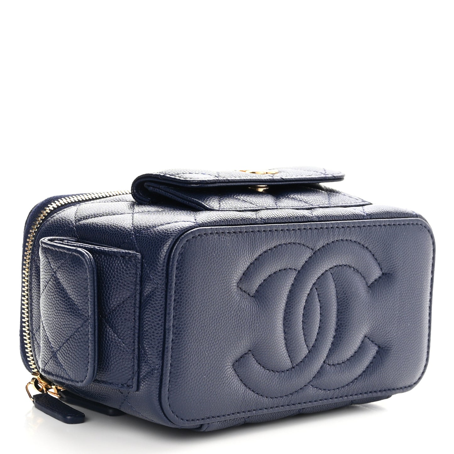 Caviar Quilted Polly Pocket East West Top Vanity With Chain Navy