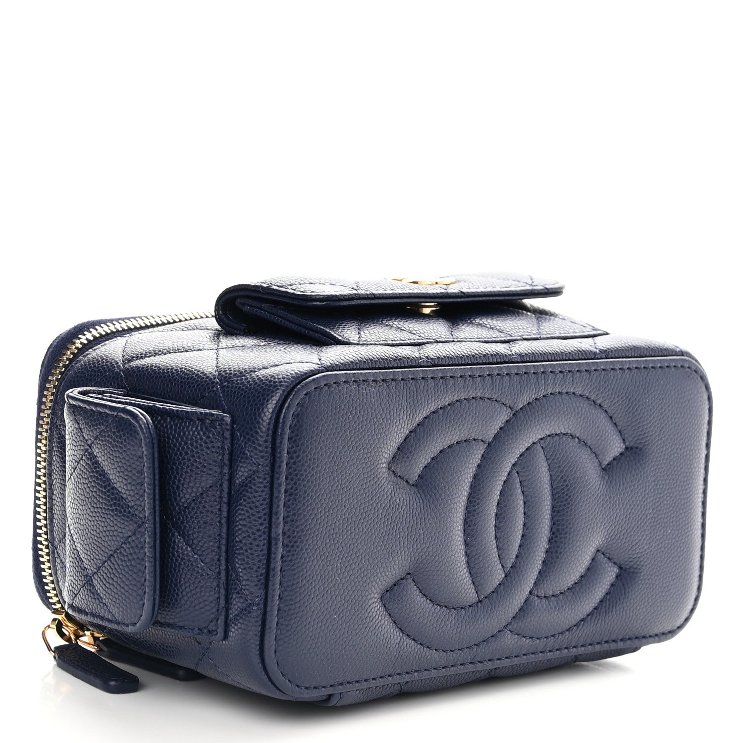 Chanel Caviar Quilted Polly Pocket East West Top Vanity With Chain Navy 4 of 11